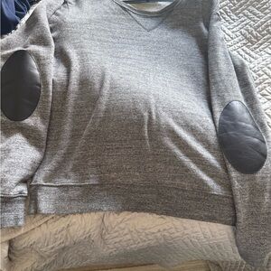 Maison Margiela Gray V-Neck Sweater with Black Elbow Patches